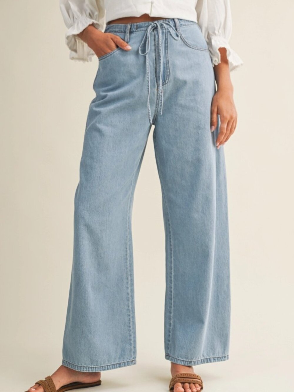 Annabella Relaxed Denim Pants with Drawstring Waist | Women's Jeans | Summer - Picture 9 of 10